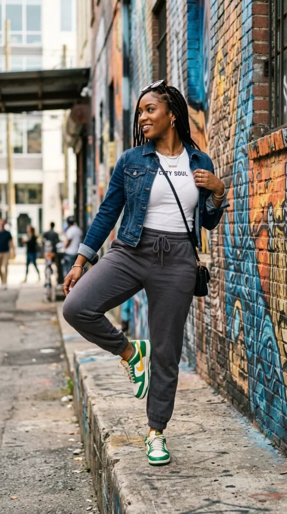 Baby Tee With Joggers and A Denim Jacket