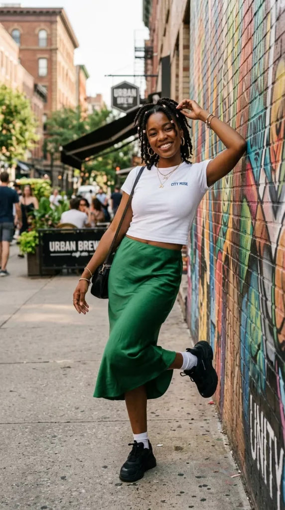 Baby Tee With Midi Slip Skirt
