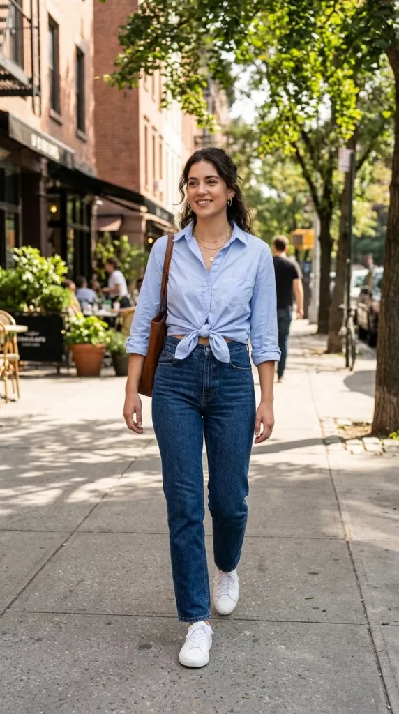 Button Down Shirt Tied at the Waist