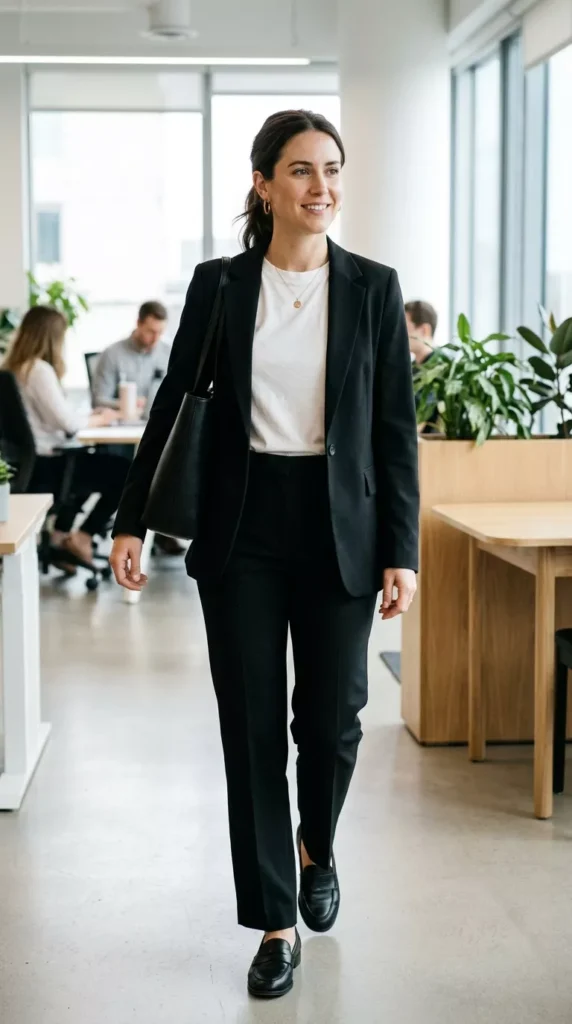 Clean Black Tailored Set With a Soft White Tee