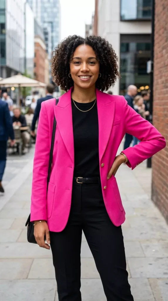 Hot Pink Blazer With Black Trousers