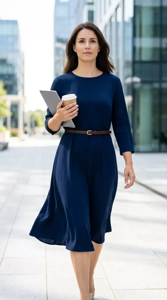 Navy Midi Dress With a Belt