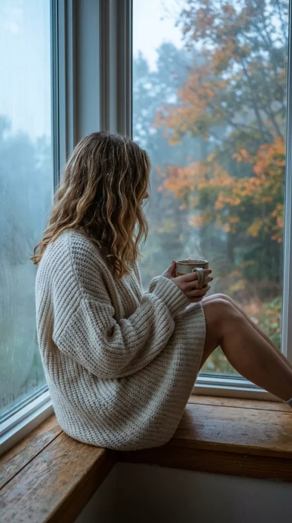 Oversized Cream Sweater on Cooler Mornings