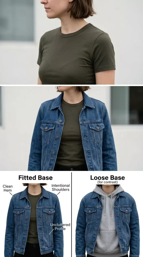 Pick a fitted base that sits close to the body