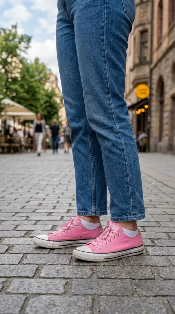 Pink Sneakers With Everyday Jeans