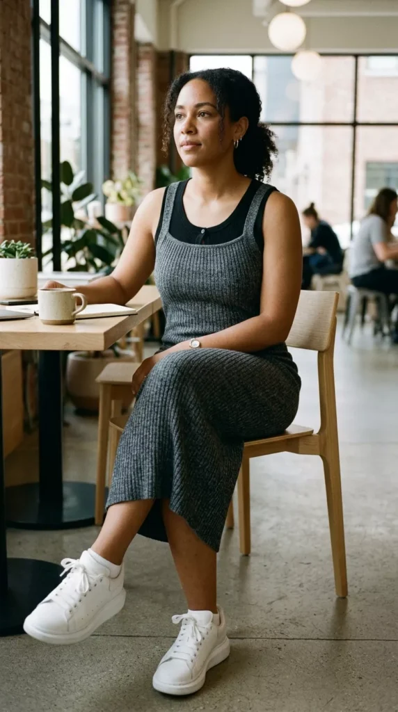 Ribbed Midi Dress With Minimal Layers