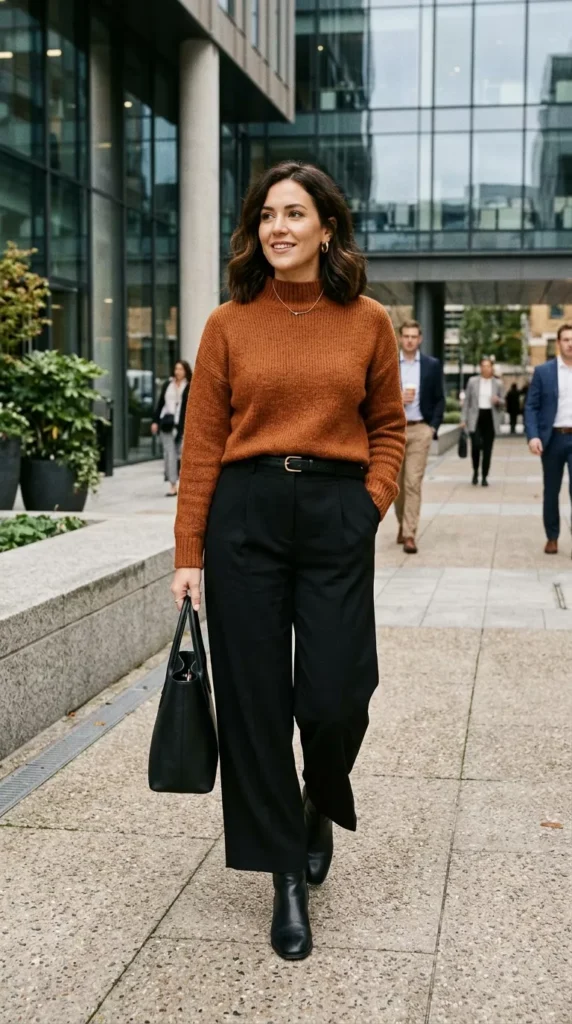 Rust Colored Knit With Black Wide Pants