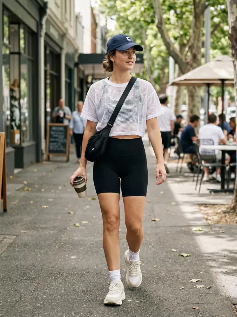 Athleisure Mesh Crop with Biker Shorts