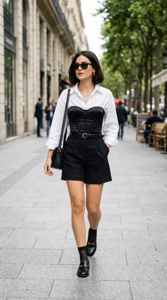 Black Corset with Tailored Shorts for Late Summer