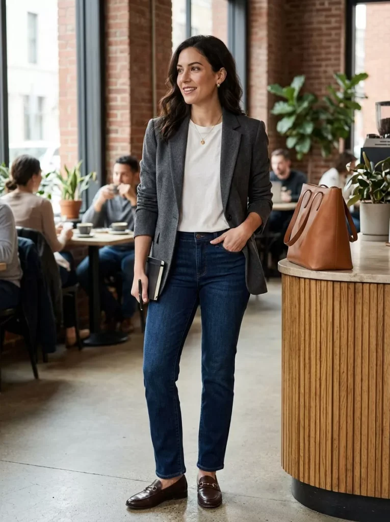 Blazer, Tee, and Jeans — The Weekend Meeting Uniform