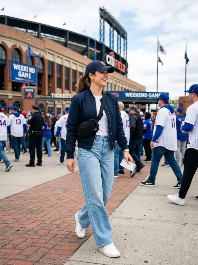Bomber Jacket and Baseball Cap for Sporty Casual