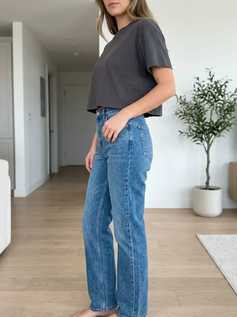 Boxy Cropped Tee with High-Waist Straight Jeans