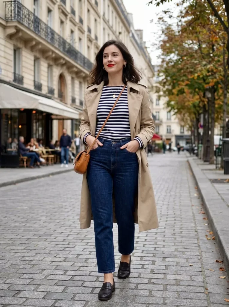 Breton Stripe Tee, Jeans, and Red Lip for Parisian Casual
