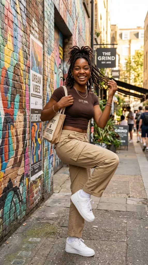 Brown Baby Tee With Khaki Pants