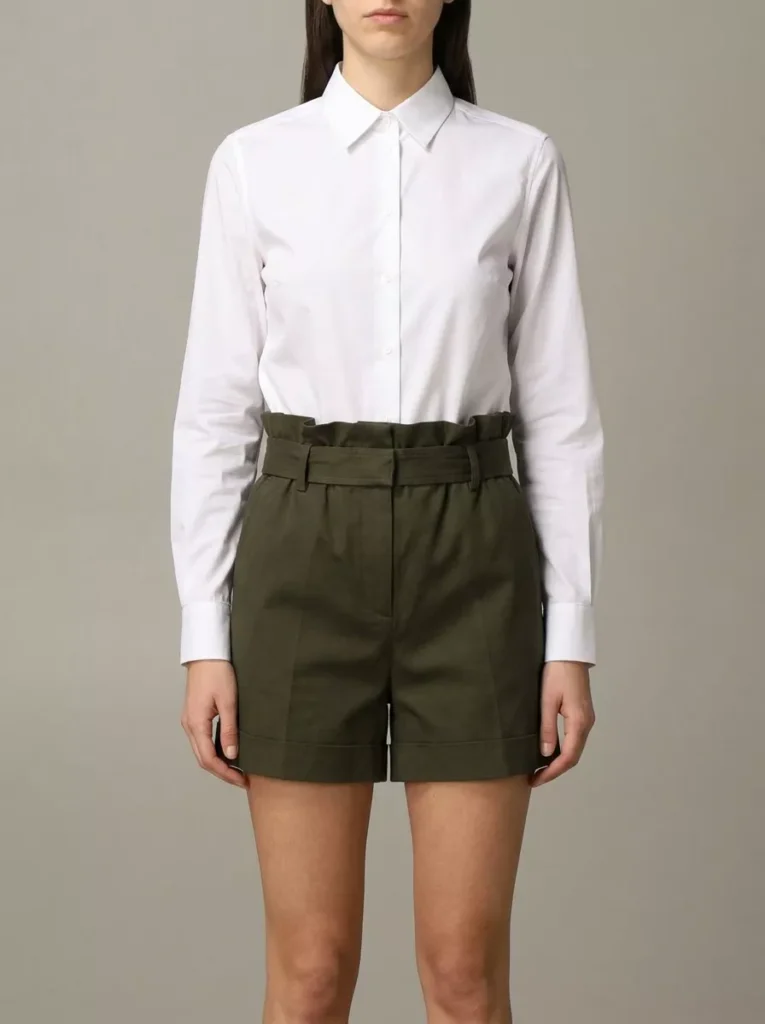 Button-Up Cropped Shirt with Paperbag Shorts
