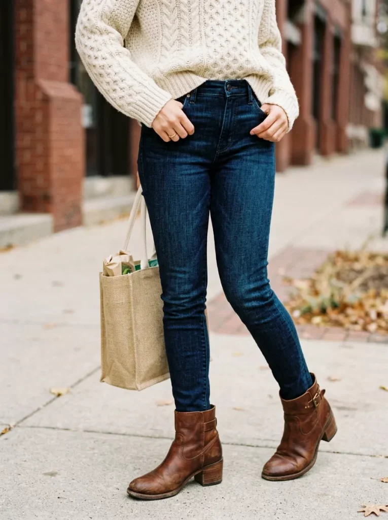 Chunky Knit and Ankle Boots for Cozy Weekend Errands