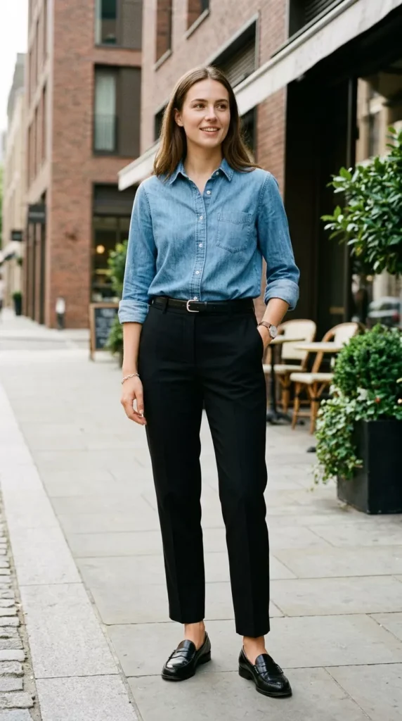 Clean Tuck with Black Tailored Trousers and Loafers