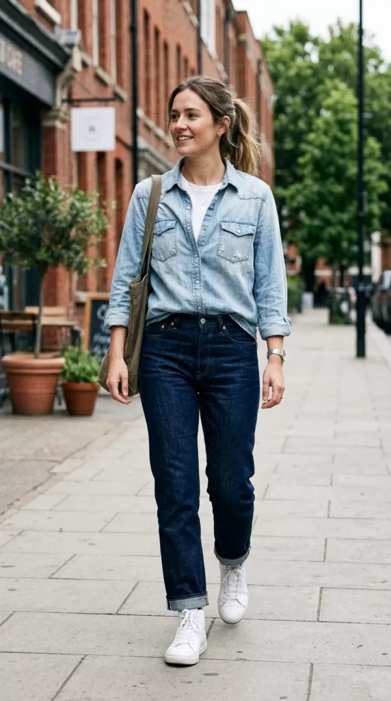 Double Denim with Mixed Washes and Straight Jeans