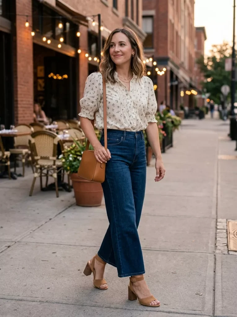 Feminine Blouse and Block Heels for Casual Date Night