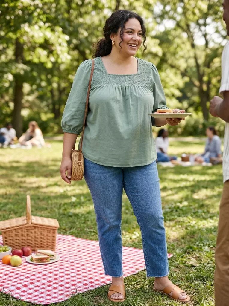 Fitted Peasant Top with Controlled Volume