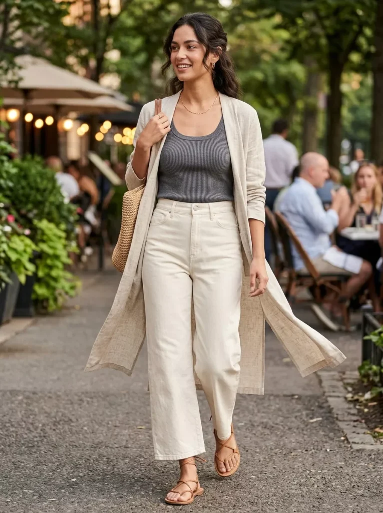Fitted Tank, Longline Cardigan, and Simple Sandals