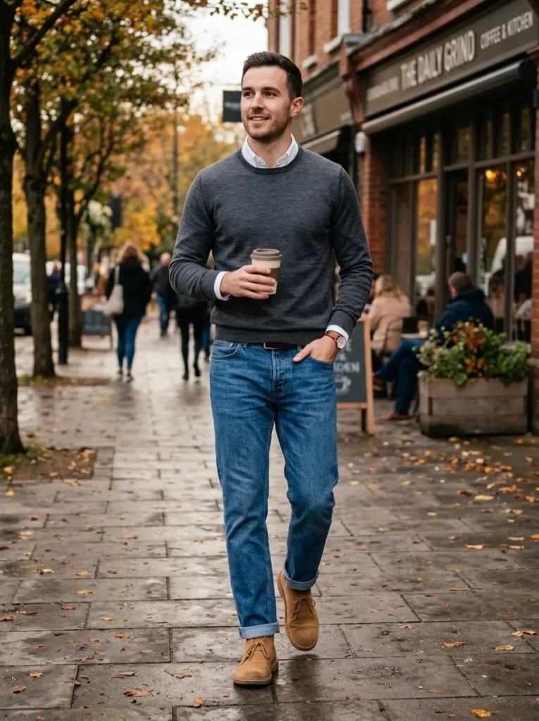 Layered Knit Over Collar with Jeans