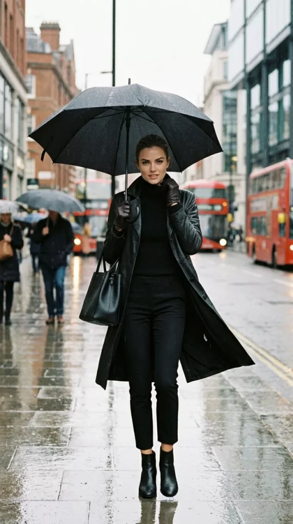 Leather Trench, Turtleneck, and Cigarette Pants