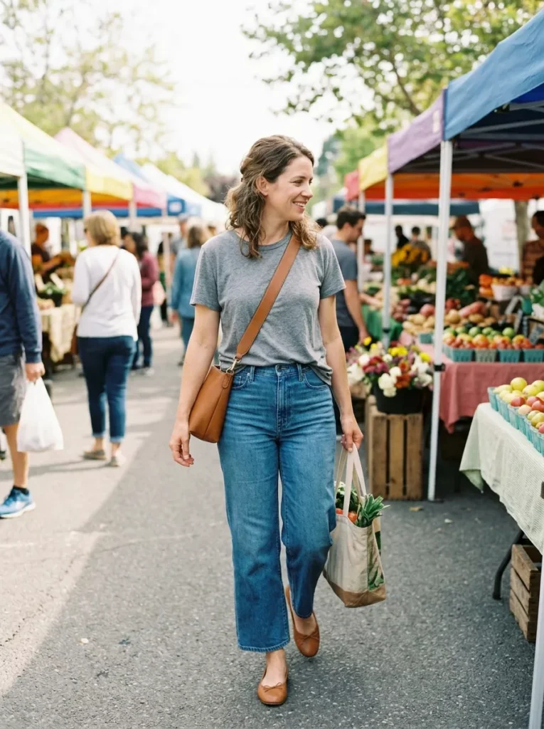 Market Day Casual: Tee, Crossbody, and Comfortable Flats