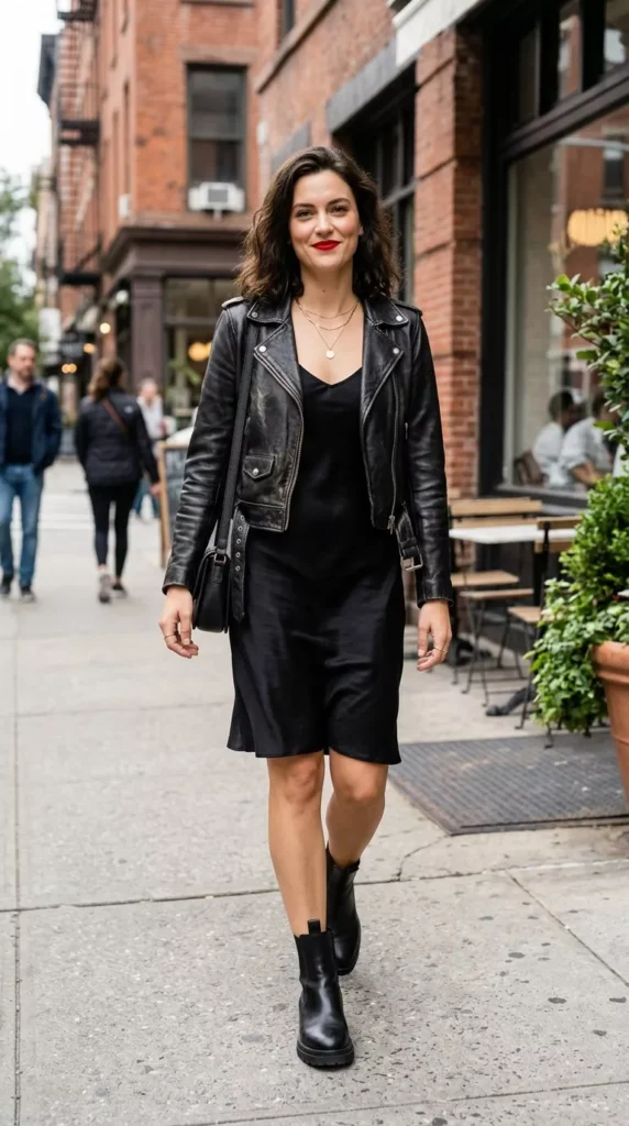 Red Lip and Black Slip Dress, Day or Night