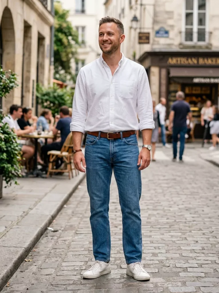 Relaxed Oxford Untucked with Straight-Leg Jeans