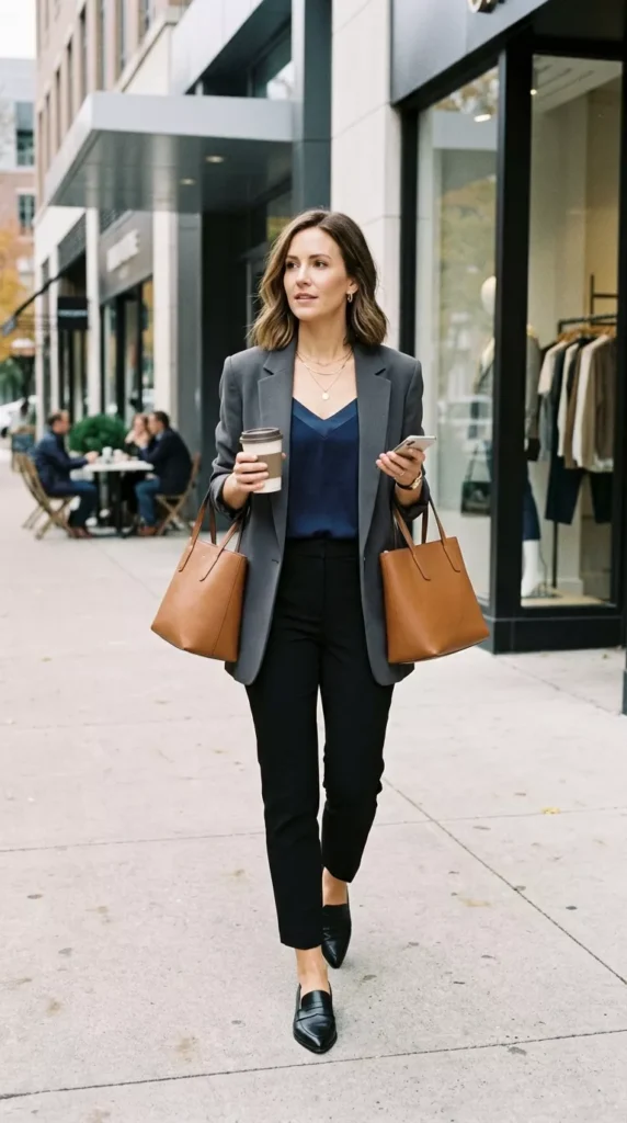 Satin-Trim Camisole Layered Under a Blazer
