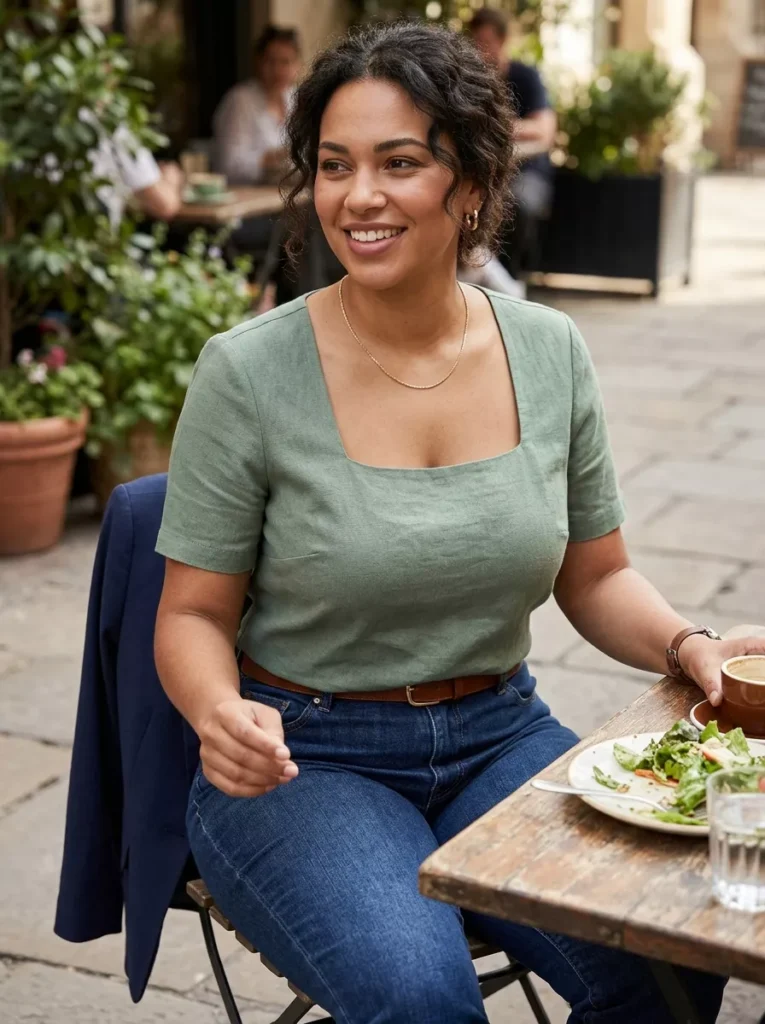Square-Neck Blouse That Frames the Bust