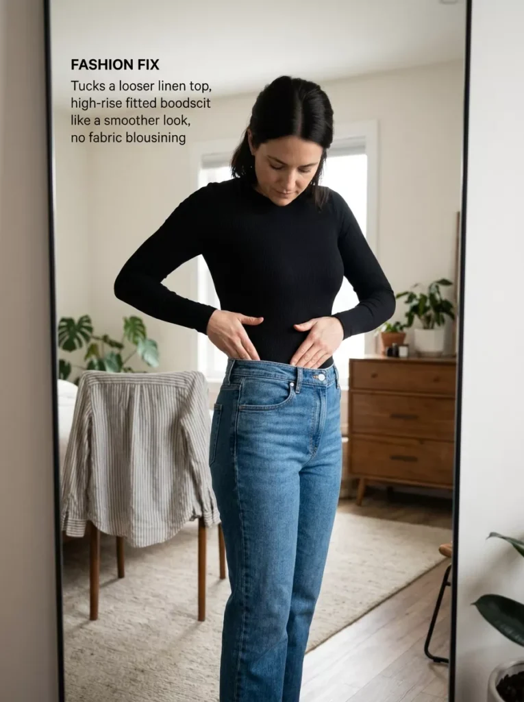 Swap to a fitted top or bodysuit for cleaner lines
