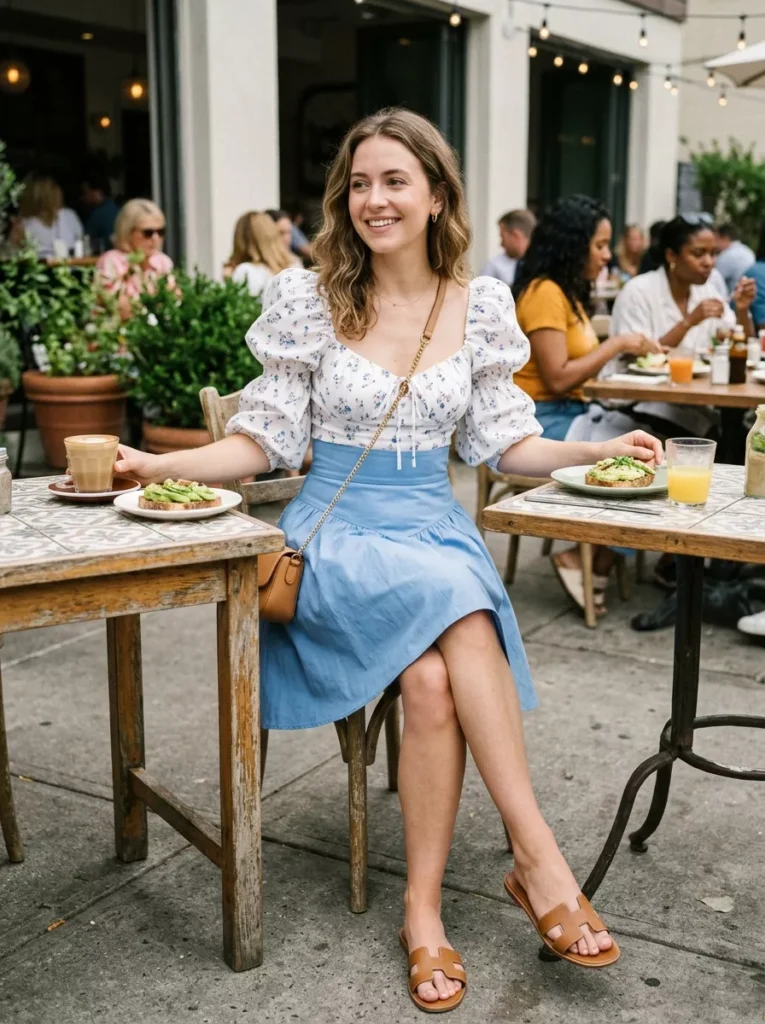 Sweet Floral Puff-Sleeve Crop with A-Line Skirt