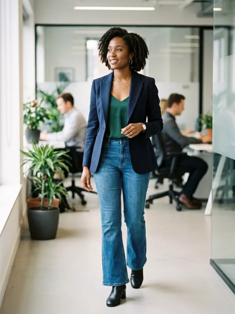 Tailored Blazer, Silk Cami, and Flares for Casual Office Days