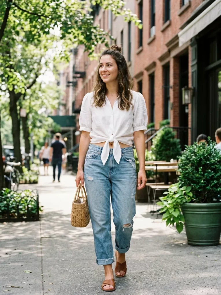 Tie-Front Blouse with Boyfriend Jeans