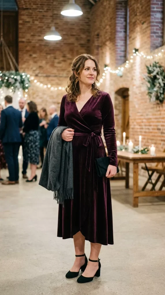 Velvet Wrap Dress with Ankle Strap Heels
