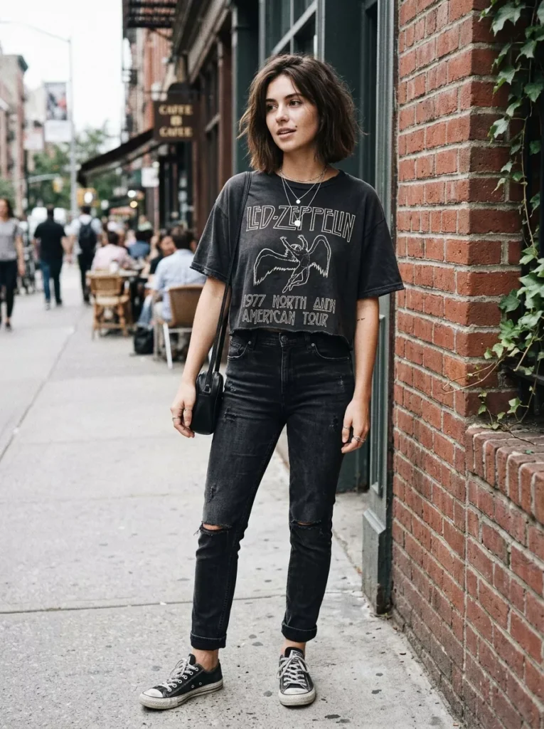 Vintage Band Tee (Cut Down) with Slim Black Jeans
